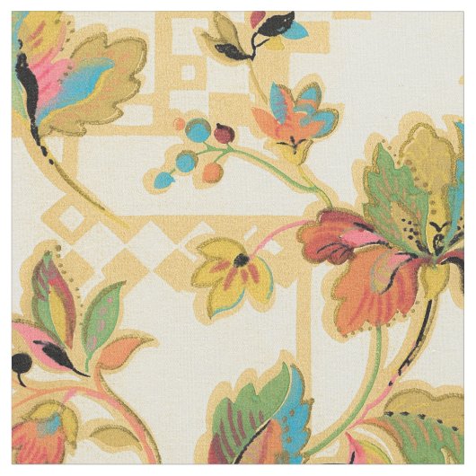Oranje Turquoise Floral Wallpaper Pattern Stof (Close Up)