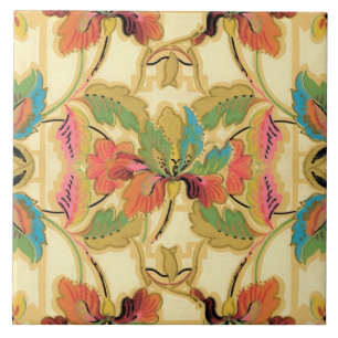  Oranje Turquoise Floral Wallpaper Pattern Tegeltje