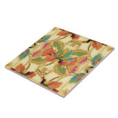  Oranje Turquoise Floral Wallpaper Pattern Tegeltje (Zijkant)