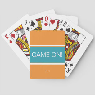 Oranje & Turquoise GAME ON Citaat Monogram Pokerkaarten
