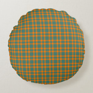 Oranje Turquoise Gestreepte Plaid Patroon Rond Kussen