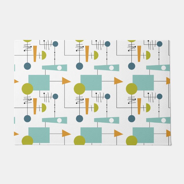 Oranje turquoise groene vormen lijnen midden eeuw deurmat (Voorkant)