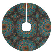 Oranje-Turquoise op Black Kaleidohart Kerstboom Rok (Voorkant)