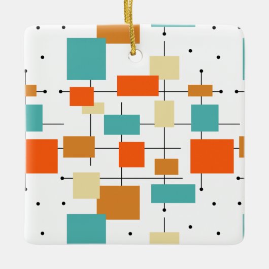 Oranje Turquoise Squares Middeleeuwse kerst Keramisch Ornament (Voorkant)