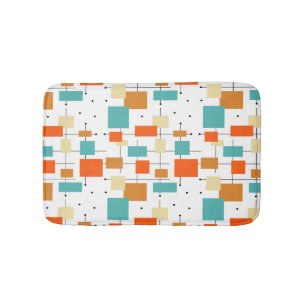 Oranje Turquoise Squares Retro Mid Century Patroon Badmat