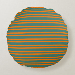 Oranje Turquoise Strepen Naadloos Patroon Rond Kussen
