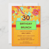 Oranje Turquoise Trendy Peony Birthday Brunch Kaart (Voorkant)
