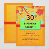 Oranje Turquoise Trendy Peony Birthday Brunch Kaart (Voorkant / Achterkant)