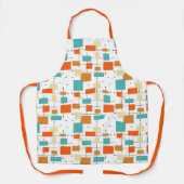 Oranje turquoise vierkanten retro patroon midden e schort (Voorkant)