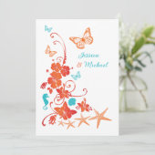 Oranje, Turquoise, Witte Bestemming Trouwdag Kaart (Staand voorkant)