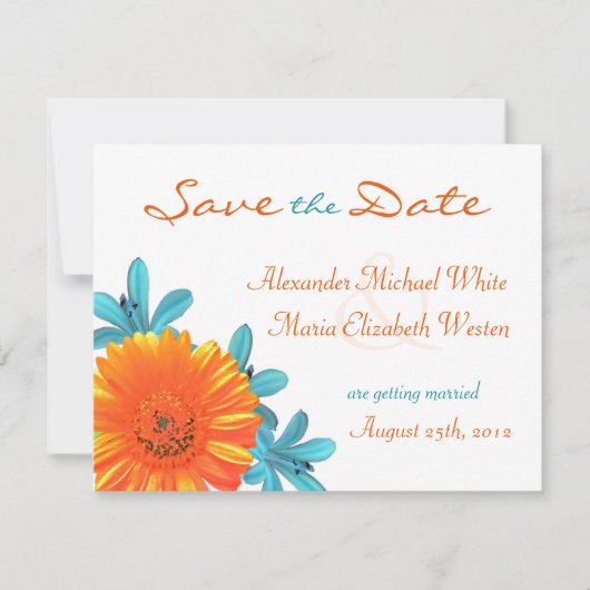 Oranje & Turquoise Zomer Bloem Bewaar de Datum Save The Date (Voorkant)