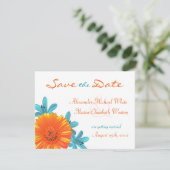 Oranje & Turquoise Zomer Bloem Bewaar de Datum Save The Date (Staand voorkant)