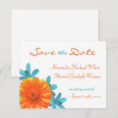 Oranje & Turquoise Zomer Bloem Bewaar de Datum Save The Date (Voorkant / Achterkant)