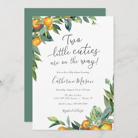 Oranje twee kleine cuties Baby shower Kaart (Voorkant / Achterkant)