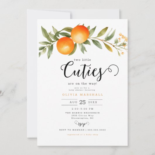 Oranje twee kleine cuties tweeling Baby shower Kaart (Voorkant)