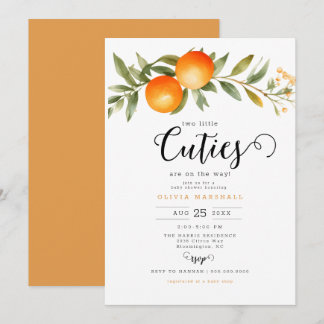 Oranje twee kleine cuties tweeling Baby shower Kaart