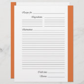 Oranje tweezijdige Recipe Pages (Voorkant / Achterkant)