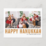 Oranje Typografie Foto Collage Happy Hanukkah Feestdagenkaart<br><div class="desc">Happy Hanukkah!  Happy Hanukkah-fotocollage-briefkaart met oranje eenvoudige typografie en sneeuwpatroon. Personaliseer door drie foto's,  namen,  jaar en andere details toe te voegen. Dit moderne Hanukkah-briefkaart is verkrijgbaar in andere kleuren en in kartonnen dozen.</div>