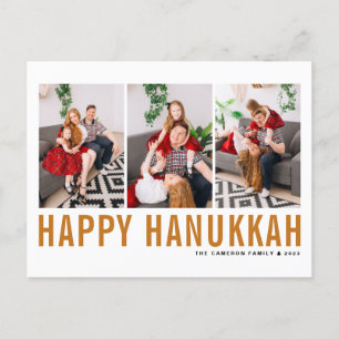 Oranje Typografie Foto Collage Happy Hanukkah Feestdagenkaart