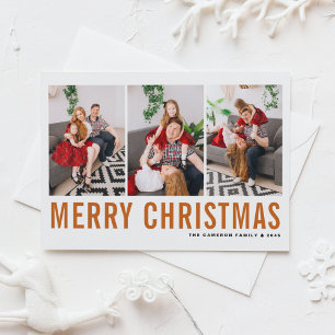 Oranje Typografie Foto Collage Merry Kerstmis Feestdagenkaart