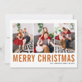 Oranje Typografie Foto Collage Merry Kerstmis Feestdagenkaart (Voorkant)