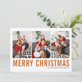 Oranje Typografie Foto Collage Merry Kerstmis Feestdagenkaart (Staand voorkant)