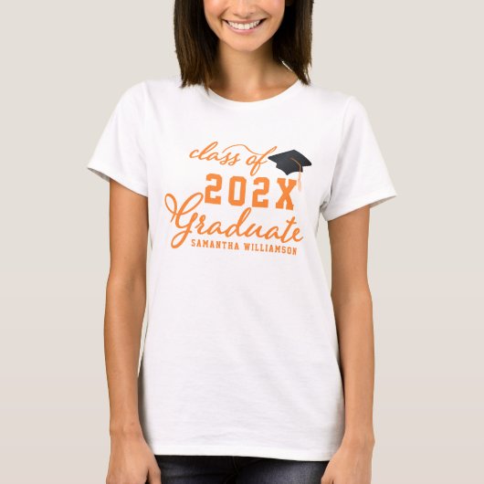 Oranje typografie Klasse 2025 Afstuderen Afstudere T-shirt (Voorkant)