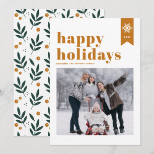 Oranje typografie Sneeuwvlokken Prettig kerstfeest Feestdagenkaart