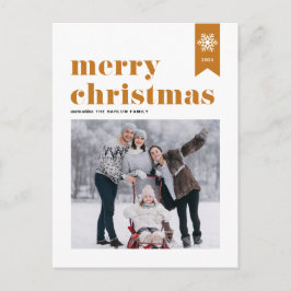 Oranje Typografie Snowflakes Merry-kerstfoto Feestdagenkaart