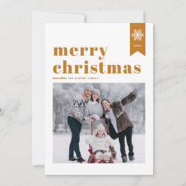 Oranje Typografie Snowflakes Merry-kerstfoto Feestdagenkaart