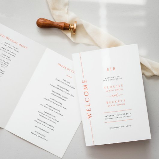 Oranje typografie Wedding Folded Program Programma