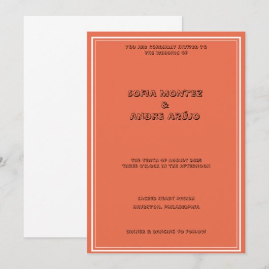Oranje typografische bruiloft kaart (Voorkant / Achterkant)