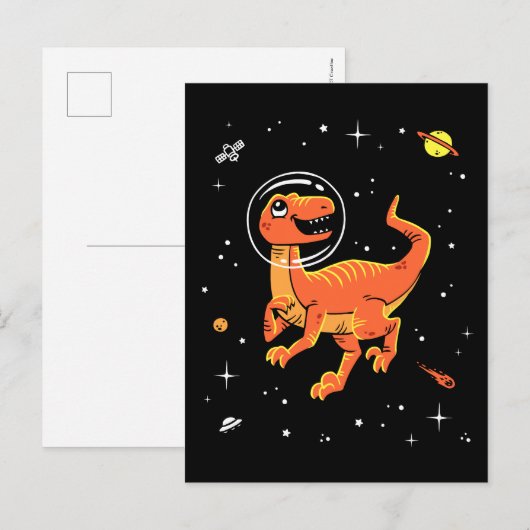 Oranje Tyrannosaurus dinos in de ruimte Briefkaart (Voorkant / Achterkant)