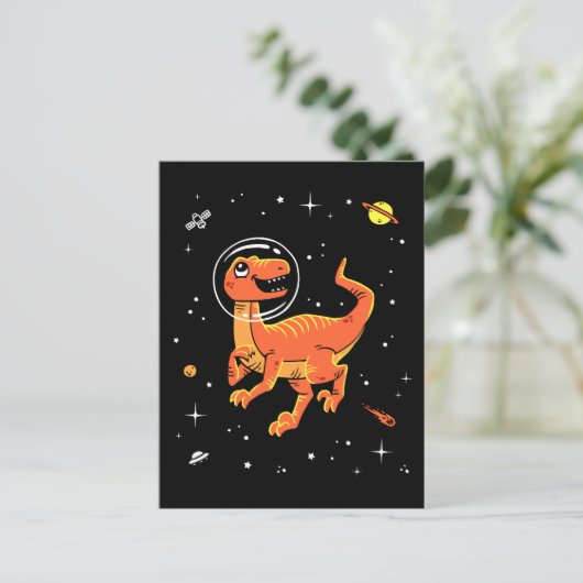Oranje Tyrannosaurus dinos in de ruimte Briefkaart (Staand voorkant)