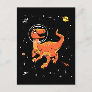 Oranje Tyrannosaurus dinos in de ruimte Briefkaart