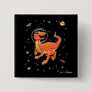 Oranje Tyrannosaurus dinos in de ruimte Vierkante Button 5,1 Cm