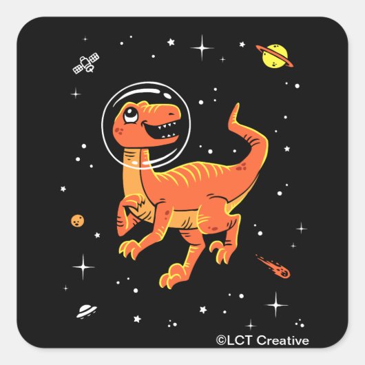 Oranje Tyrannosaurus dinos in de ruimte Vierkante Sticker (Voorkant)