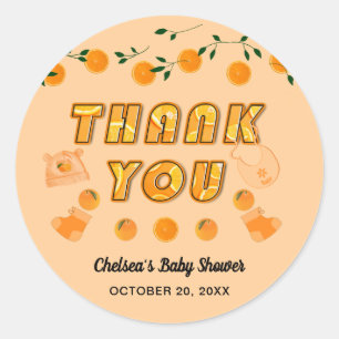 Oranje u klaar Baby shower Citrus Dank u Schattige Ronde Sticker