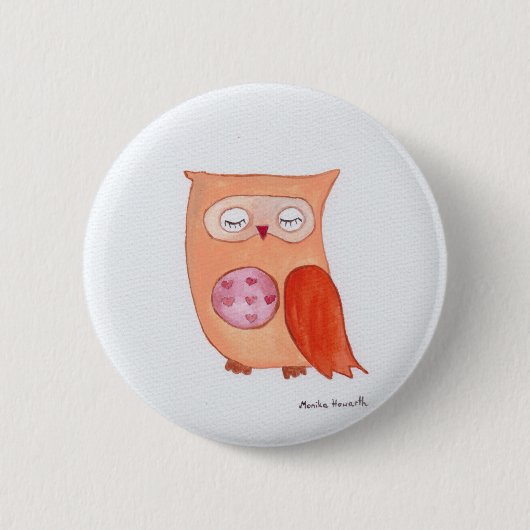 Oranje uil ronde button 5,7 cm (Voorkant)