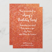 Oranje uitnodiging om glitter te jarig zijn (Voorkant / Achterkant)