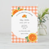 Oranje uitnodiging tot Baby shower van Citrus (Staand voorkant)
