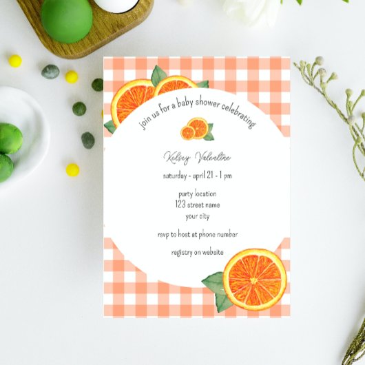 Oranje uitnodiging tot Baby shower van Citrus