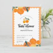 Oranje uitnodiging tot Baby shower van Citrus (Staand voorkant)