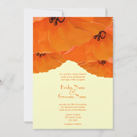 Oranje uitnodiging tot het huwelijk (Voorkant)