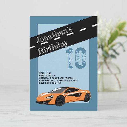 Oranje uitnodiging tot het indienen van sportauto' (Staand voorkant)