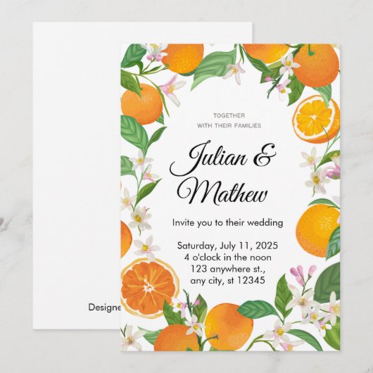 Oranje uitnodiging tot weduwen aanpassen (Voorkant / Achterkant)