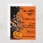 Oranje uitnodiging van de Black Pumpkin Halloween  (Voorkant / Achterkant)