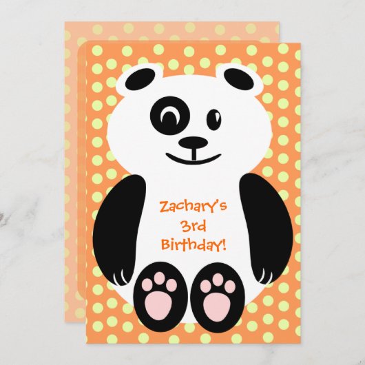 Oranje uitnodiging van Polka Dot Panda (Voorkant / Achterkant)