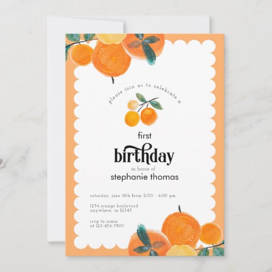Oranje uitnodiging voor Birthday Citrus (Voorkant)