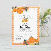 Oranje uitnodiging voor Birthday Citrus (Staand voorkant)